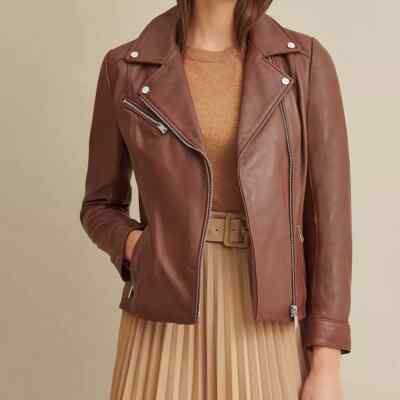 Ladies Biker Leather Jacket   Brown Leather jacket for women, a stylish