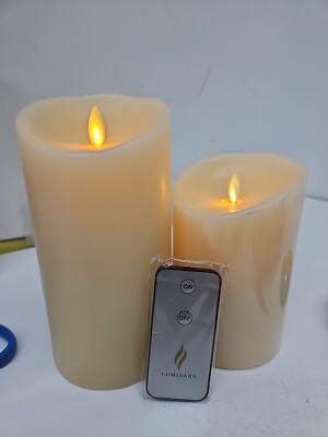 2 Luminara Flameless Candle Pillar 7.5/5.5  in Tall 3.5 Wide With Remote Vanilla