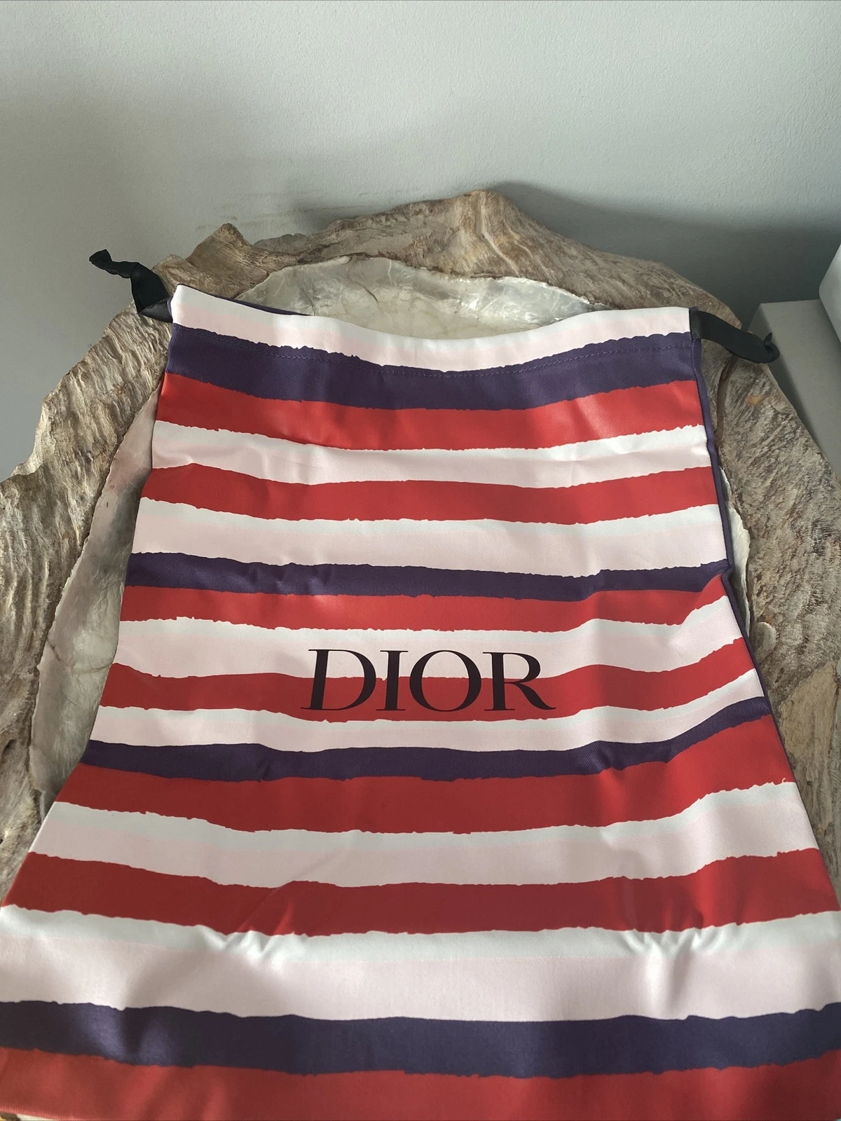 SAC FOURRE TOUT DIOR COTON RAYÉ CORDON ROUGE/ROUGE & ROSE ROSE ROSE GRAND 35 CM X 26 CM