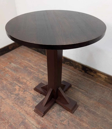 Medium Round Poseur Table / Square Pillar Base / Dark Wood Finish