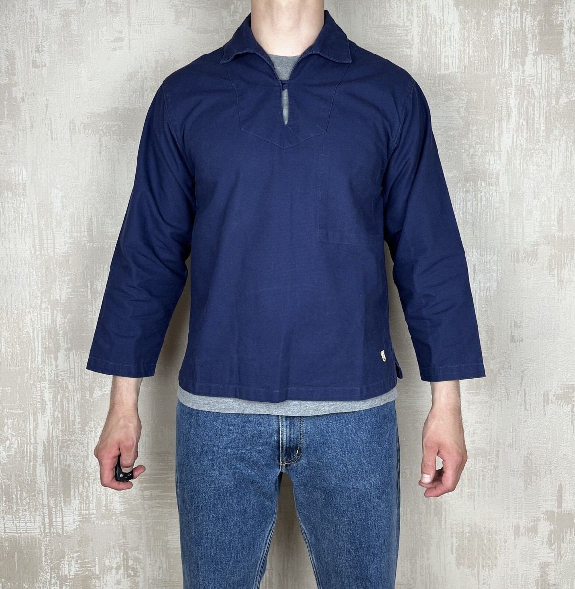 Armor Lux Fishermans Smock Shirt Cotton Navy Blue Men's Size 1 (XS