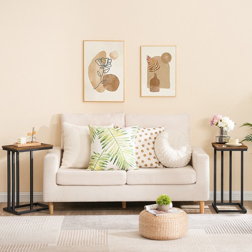 HOOBRO Side Table C Shaped Sofa End Table Coffee Snack Table w/ Metal Frame - Picture 13 of 14