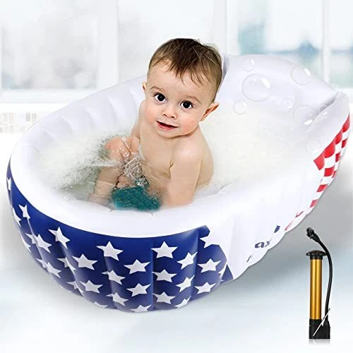 Baby Inflatable Bathtub with Air Pump - Portable Travel Toddler Bathing Tub  - Kids Foldable Shower Tub for Girl and Boy, Mini Air Swimming Pool