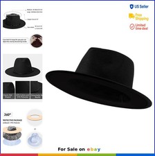 Wide Brim Fedora Hat for Men Women Adjustable Felt Dress Hat Belt Buckle Two