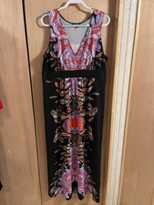 Notations Women’s Bright Paisley & Black Maxi Dress Size XL Stretch 59”L