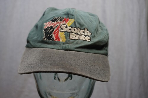 Designer Scotch Brite Cap Hat strapback Leather clasp Spellout VTG stained