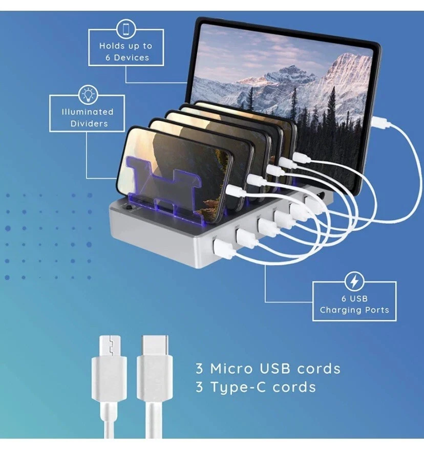Hercules Tuff Multi-Device Charging Station - 6 USB Fast Ports + 3 USB Cables - Image 3 of 4