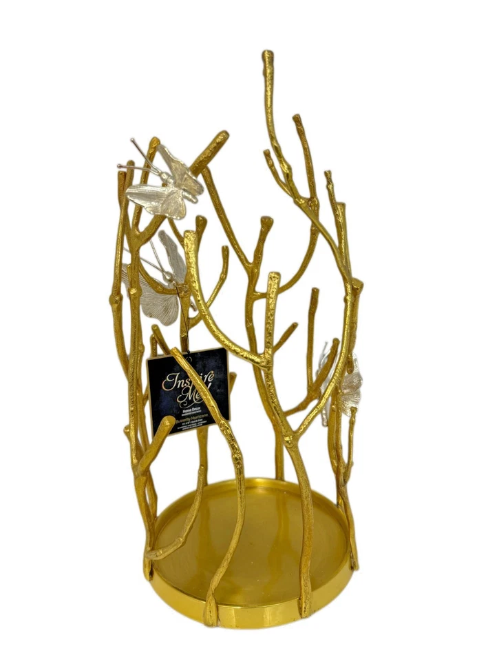 Candelabro Butterfly Branch Hurricane - Soporte decorativo de metal dorado y plateado Foto 3 de 3