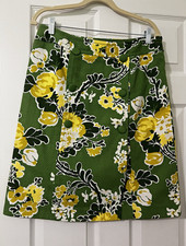 Talbots Women s 8 Green Yellow White Floral Waffle Cotton A-Line Knee Skirt