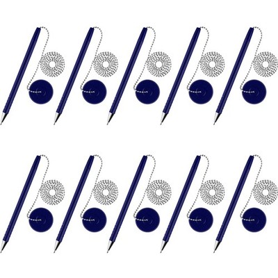 Outus 10 Pieces Secure Pen with Adhesive Chain 10 Count (Pack of 1), Blue Ink