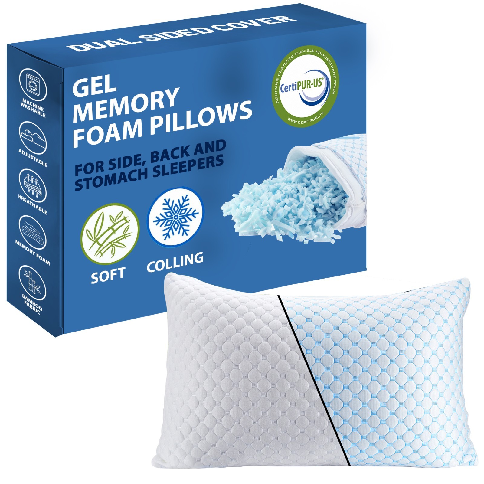 Continental Sleep Bamboo Cover luxury Gel Memory Foam Pillow