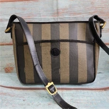 Fendi Penguin Stripe Vintage Black and Brown Crossbody Bag