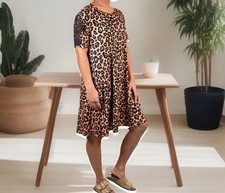 Simply Southern Trendy Casual Cheetah Comfy Dress W/Black Lace On Sleeves Sz S