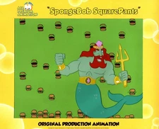 GREAT NEPTUNE + BURGERS  Prod CELS ! Spongebob #6237 "NEPTUNE'S SPATULA"