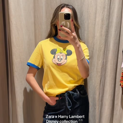 Zara x Harry Lambert x Disney Minnie Mouse T-Shirt Yellow Size S