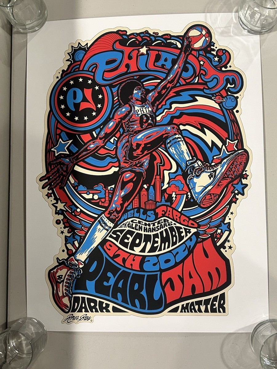 えみゅー様 オーダーページ Pearl Jam Poster Philadelphia Sixers Dr. J 2024 Show 9/9 Ames Dark