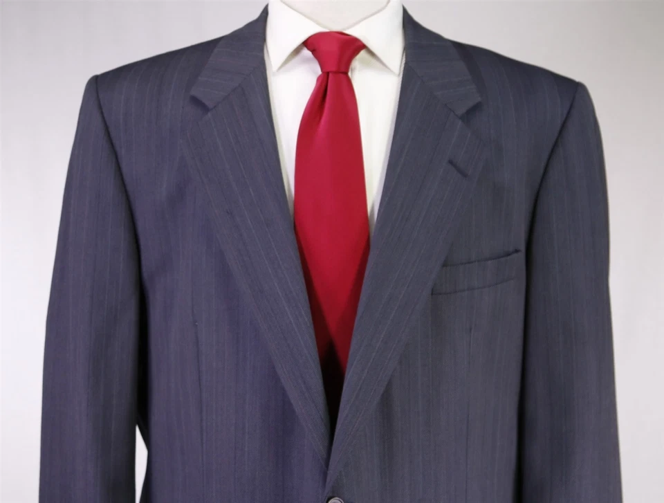 Terno de lã Hickey Freeman vintage azul listrado espinha de peixe 2-Btn 48S - Imagem 3 de 4