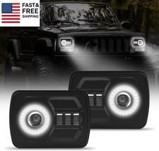 2Pcs Rectangle 5 7 7 6 Inch LED Headlights with Halo DRL  Turn Signal High/Low
