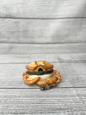 VTG PHB Style Crab Sea Life Porcelain Hinged Trinket Box W/ Violin Trinket