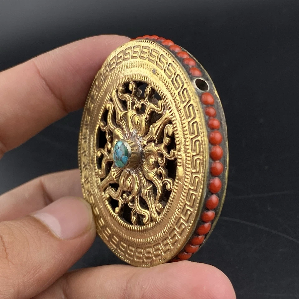 Impresionante abalorio hermoso vintage antiguo único hecho a mano tibetano nepalí incrustación de coral Foto 3 de 4