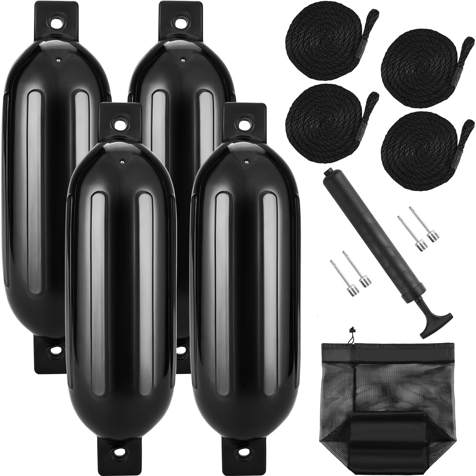 Boat Fenders 5.5"x20" w/Pump, Ropes & Bag - Docking Bumpers