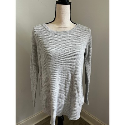 Loft Gray Knit Crew Neck Sweater Medium Elevated Basic Preppy Cozy Minimalist