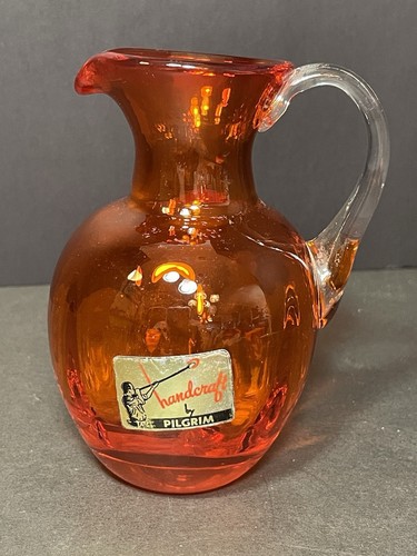 Vintage Pilgrim Kunst Glas Orange Optik Mundgeblasen Kruzifix 4,5" Krug Original Etikett