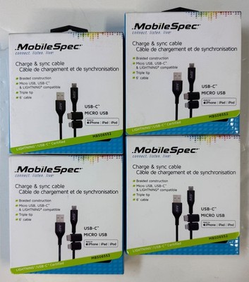 4/$19.99 MobileSpec (MBS06552) Charge/Sync 6' Cable Micro USB, USB-C (073)