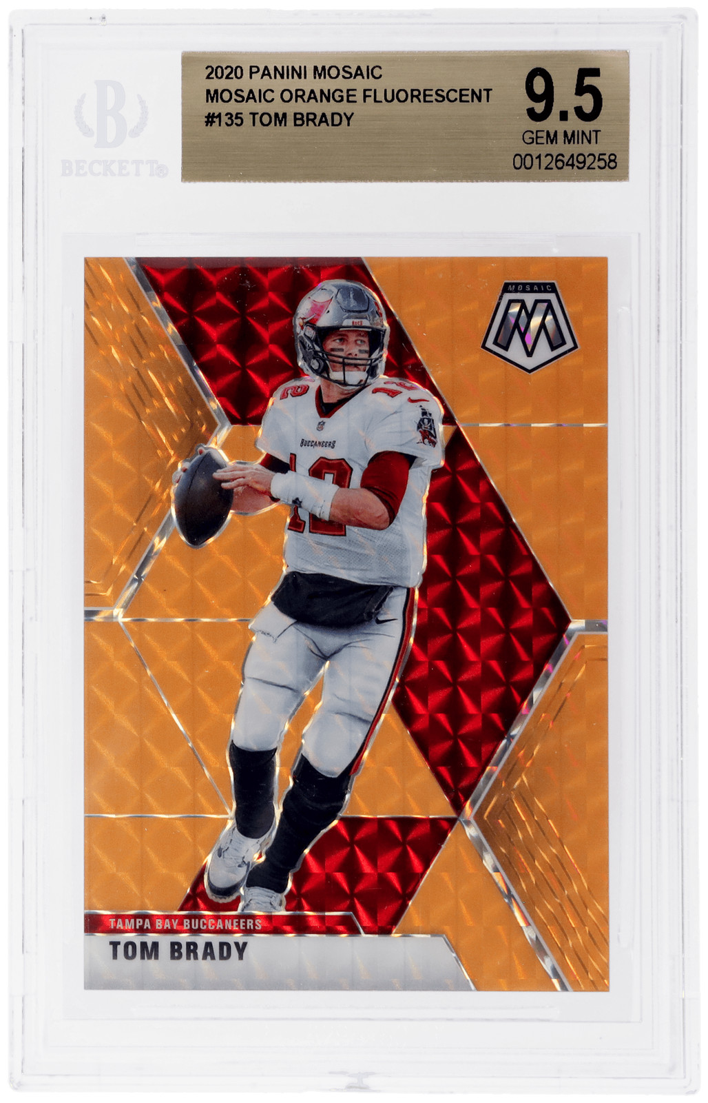 2020 Panini Mosaic Tom Brady Orange Fluorescent Mosaic #135 /25 BGS 9.5