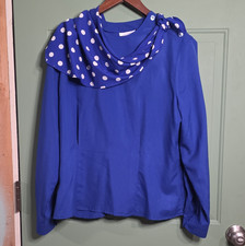 COSCOB Blue White Polka Dot Button Shoulder Shirt Women's Size 14 Vintage Style