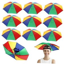 10 Pack Umbrella Hat, Rainbow Head Umbrella Cap with Elastic Band, 21 Inch