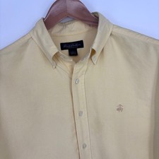 VTG Brooks Brothers Oxford Shirt Mens L Yellow Button Down Chest Logo FLAW