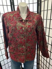 Women's  Vintage Draper's & Damon's 26W Ruby Red Gold Paisley Button Up Jacket