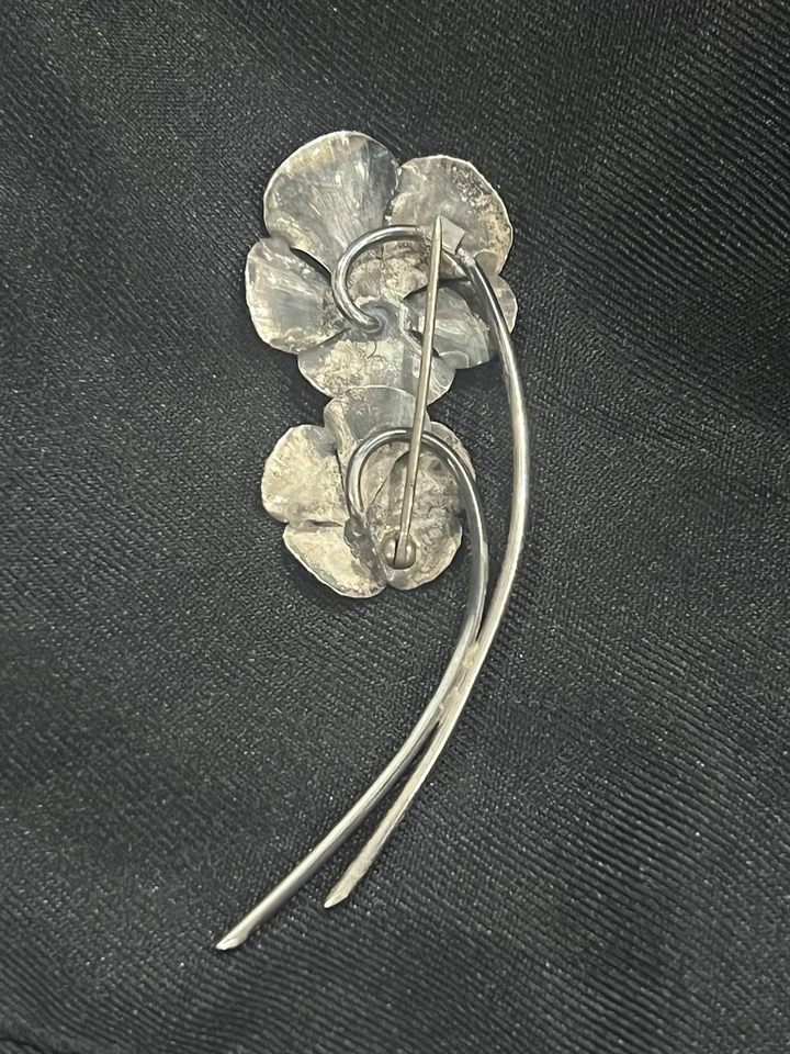 Broche broche colgante vintage Stuart NYE plata esterlina pensamiento flor necesita reparación Foto 4 de 4
