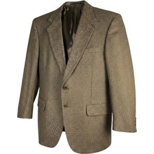 Vintage Silk/Wool/Poly Houndstooth Blazer Brn Tan Two Button Sport Coat Mens Jkt