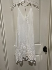 Free People Intimately White Cotton Crochet Beach Slip Dress Night Gown Medium
