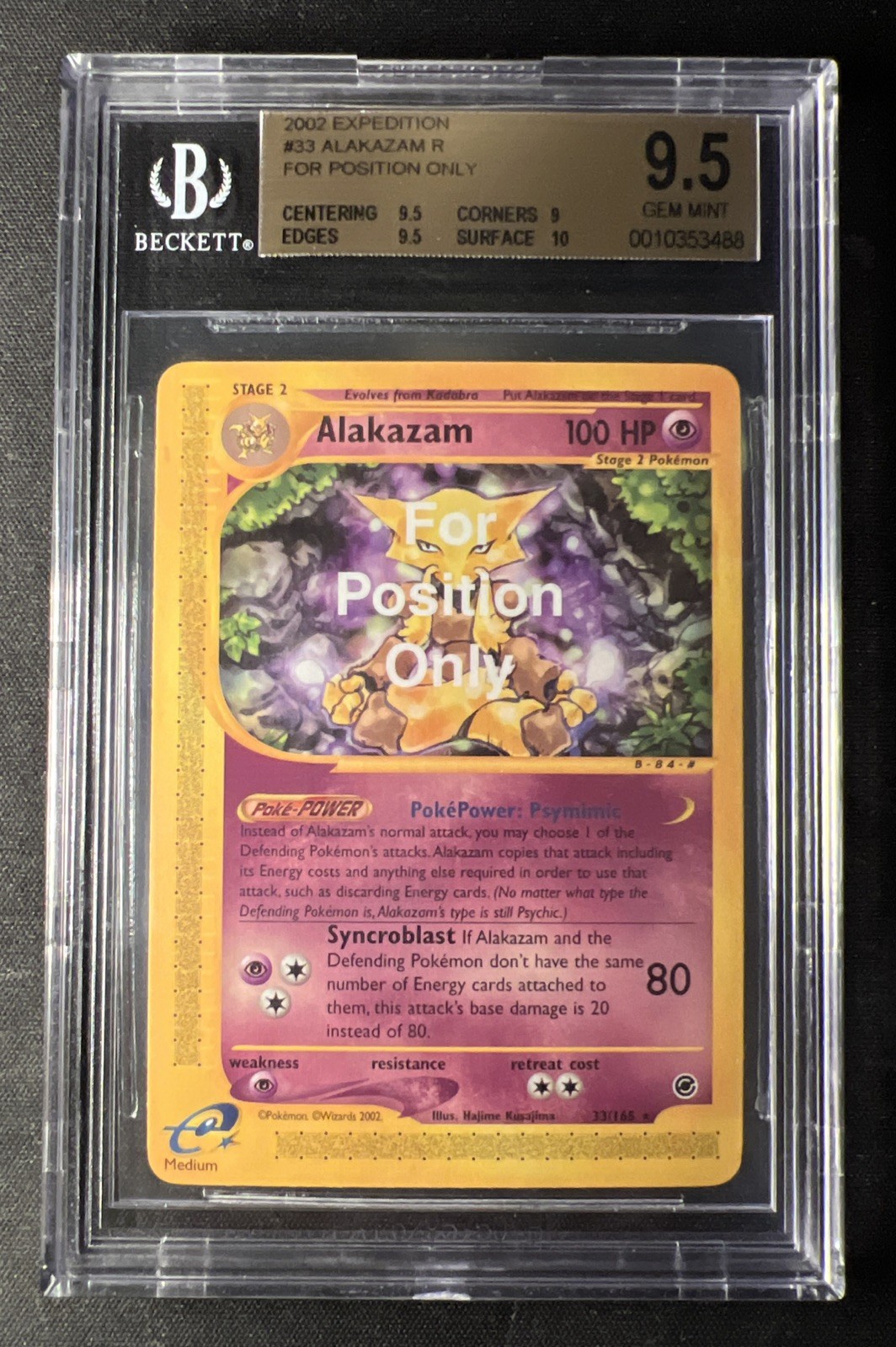 2002 Pokemon Expedition Alakazam #33 FPO For Position Only TEST Card BGS 9.5 GEM