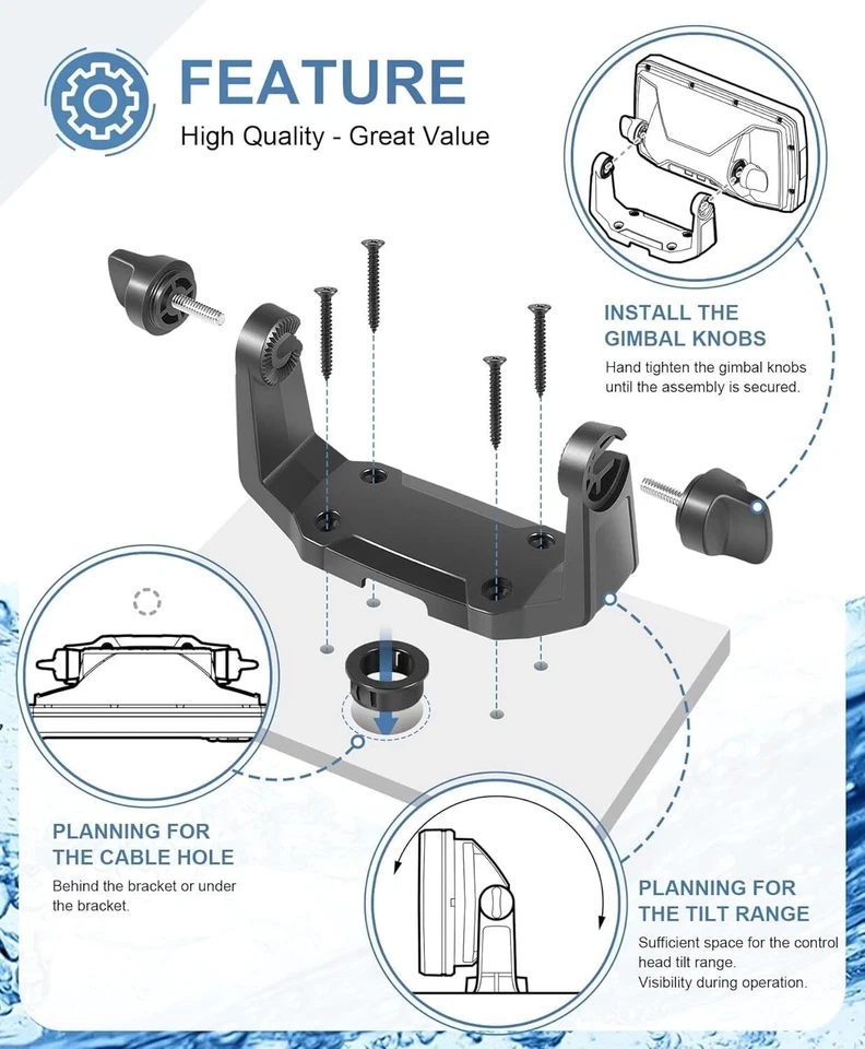 Kit de montaje de cardán para Humminbird 740143-1 se adapta a modelos de buscador de peces serie Helix-5 Foto 4 de 4