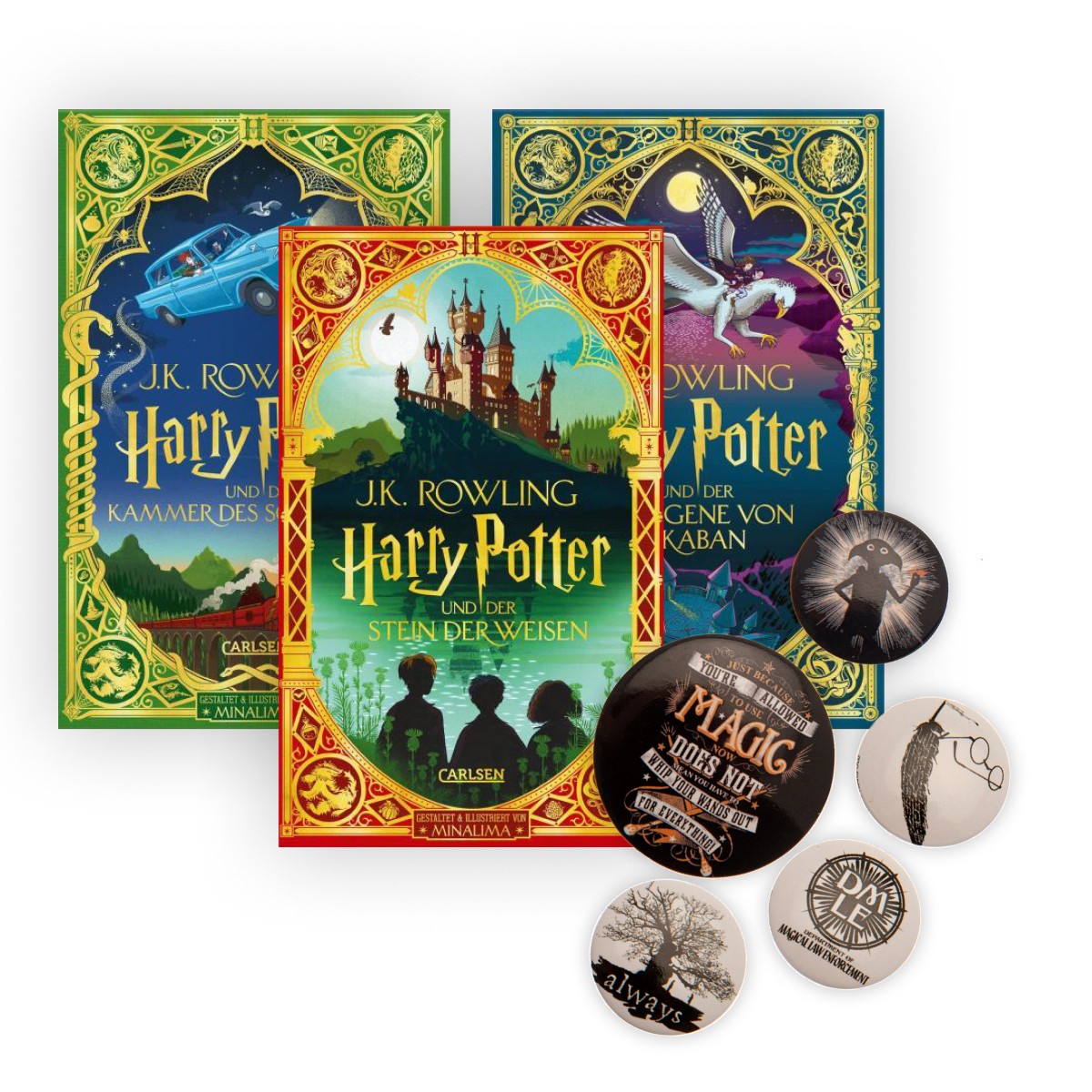 J. K. Rowling / Harry Potter MinaLima-Prachtausgabe Band 1-3 plus 1 original ...