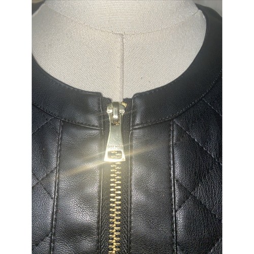 Cole Haan Black Collarless Quilted Faux Leather Jacket Size Medium - Picture 3 of 12
