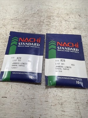 Lot Of 20 New Nachi #28 (0.1405'')  HSS COBALT JOBBERS LENGTH DRILL Bits SH17038