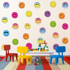 FUSUIMU 9 Sheets Smile Wall Stickers Colorful Preppy Happy Face PVC Decorativ...