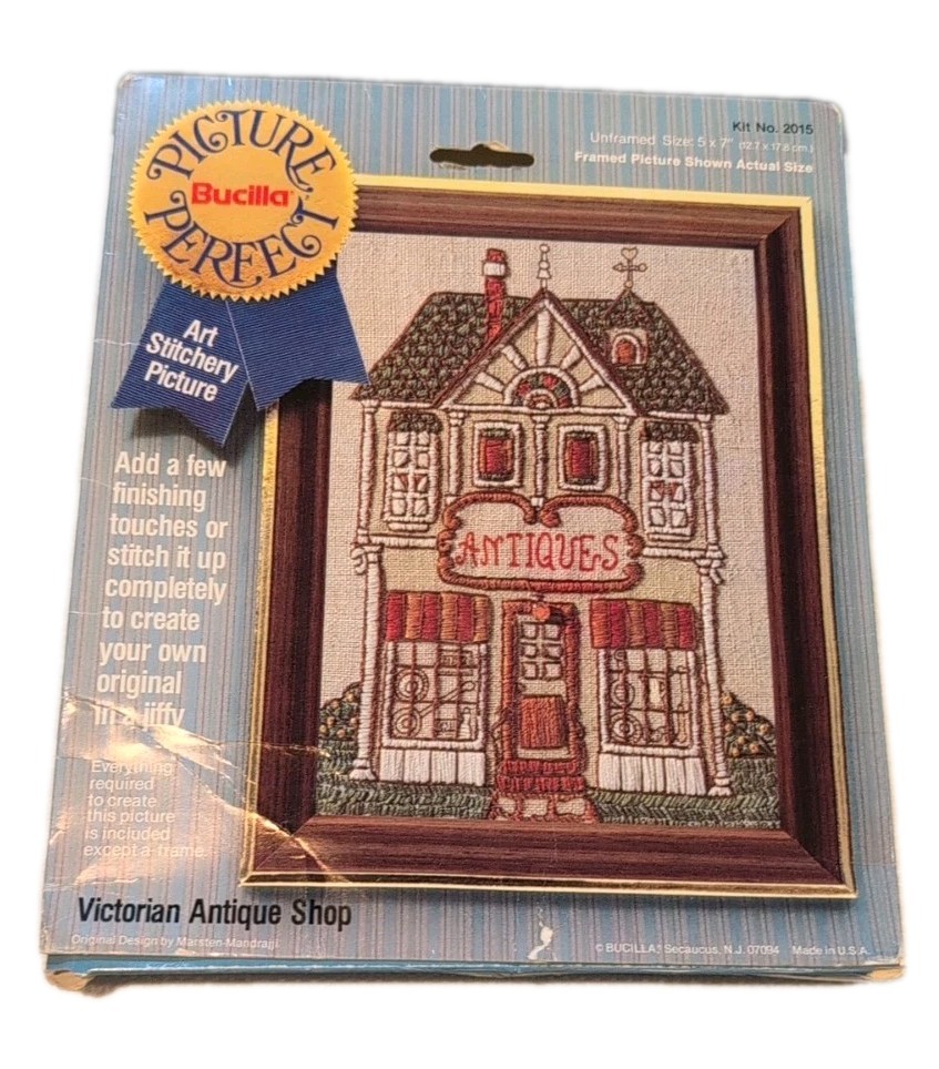 Bucilla Picture Perfect Victorian Antiques Shop Crewel Art K
