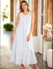 Eileen West Moonlight Sonata Long Cotton Nightgown, Pink Floral