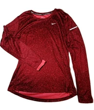 Nike Running Dri-Fit M Long Sleeve Miler Shirt Women Red Speck Moisture-wicking