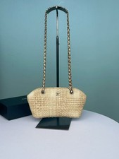 Auth Chanel Raffia Woven Shell Shoulder Bag Beige Straw Interlocking CC