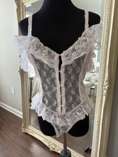 JC Penny Vintage Lingerie Lace Bodysuit Teddy Size Small Pink