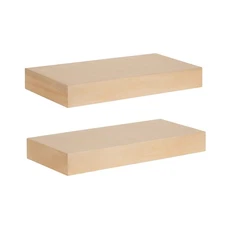 Kate and Laurel Havlock Modern Natural Floating Shelves; Set of 2; 18 x 8