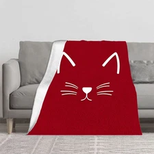 Cozy Soft Flannel Blanket - Durable Warm Minimalist Cat Face Design 