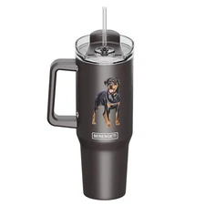 Serengeti 40 Oz Rottweiler Dog Stainless Steel Tumbler with Handle, Straw & Lid